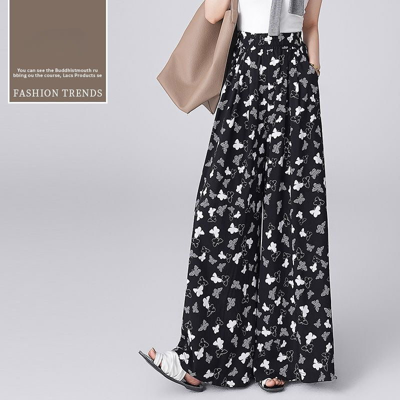 Printed beach culottes 2025 summer new high-waisted and thin sunscreen pants loose nine points/trousers casual women's trousers