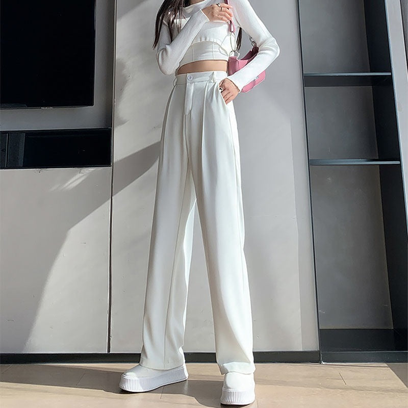 White pants women's 2025 new trendy wide-leg pants loose versatile and thin casual pants summer thin suit pants