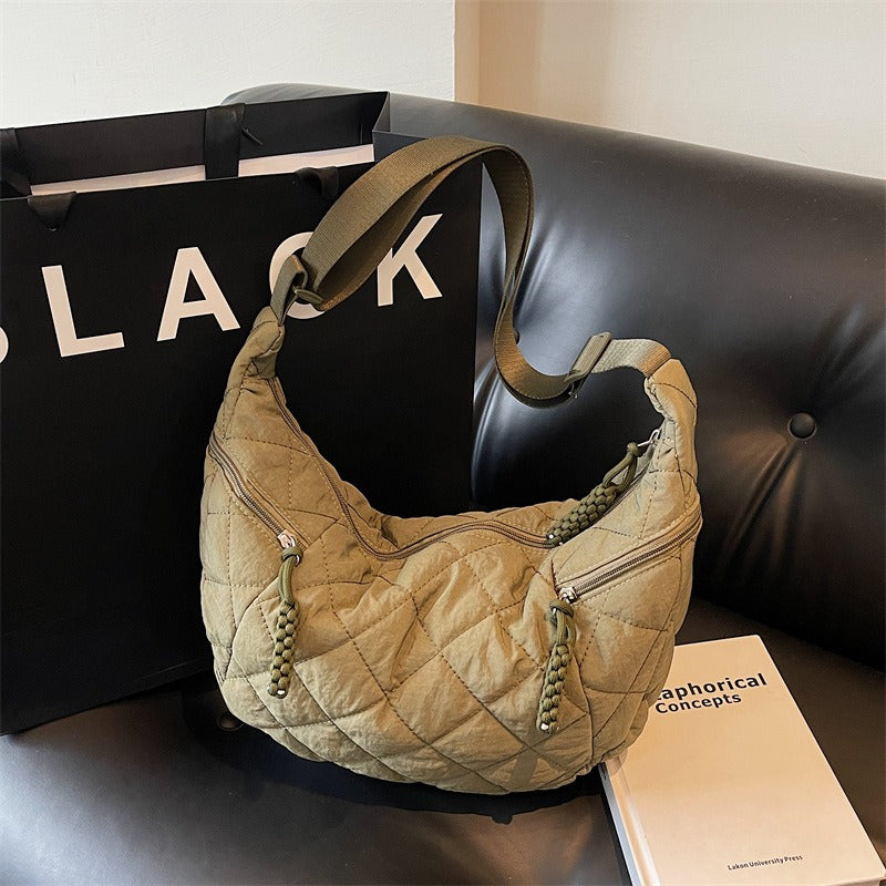 Fashion diamond embroidered thread bag cross-border new solid color large capacity texture Oxford cloth bag dumpling shoulder messenger bag