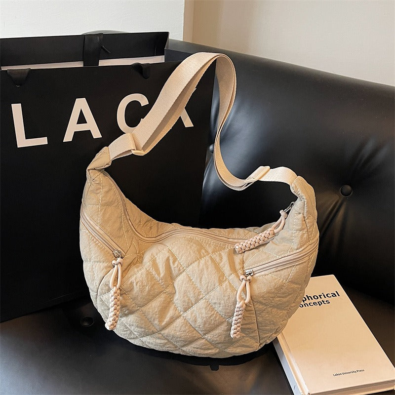 Fashion diamond embroidered thread bag cross-border new solid color large capacity texture Oxford cloth bag dumpling shoulder messenger bag