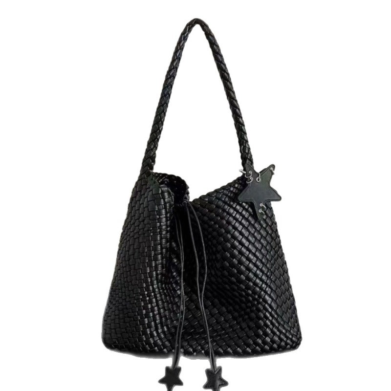 Champagne 2025 super fire woven tote bag women's large-capacity large bag high-end sense portable shoulder bucket bag