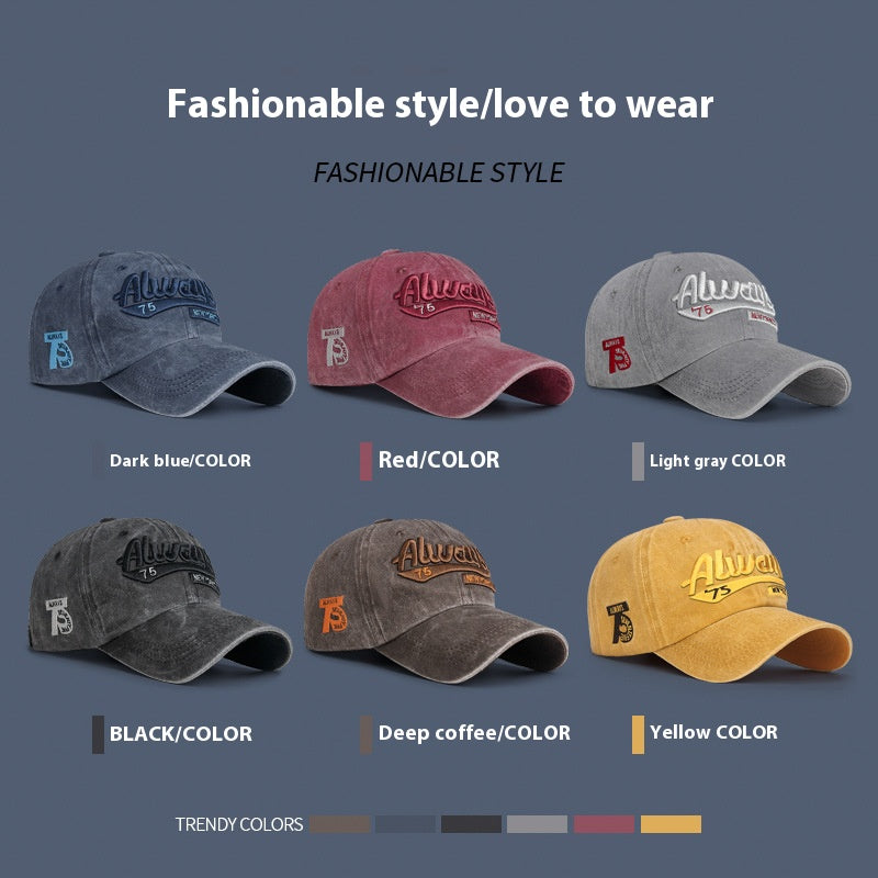New three-dimensional embroidery soft washed cotton old hat men's letter trendy men's outdoor fashion faded baseball cap