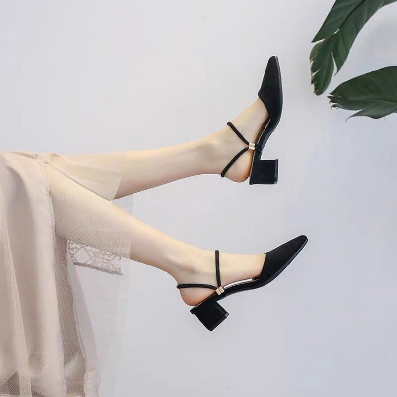 Baotou sandals women 2025 new summer medium heels thick heels fairy style fashion low heels with skirt cool slippers women