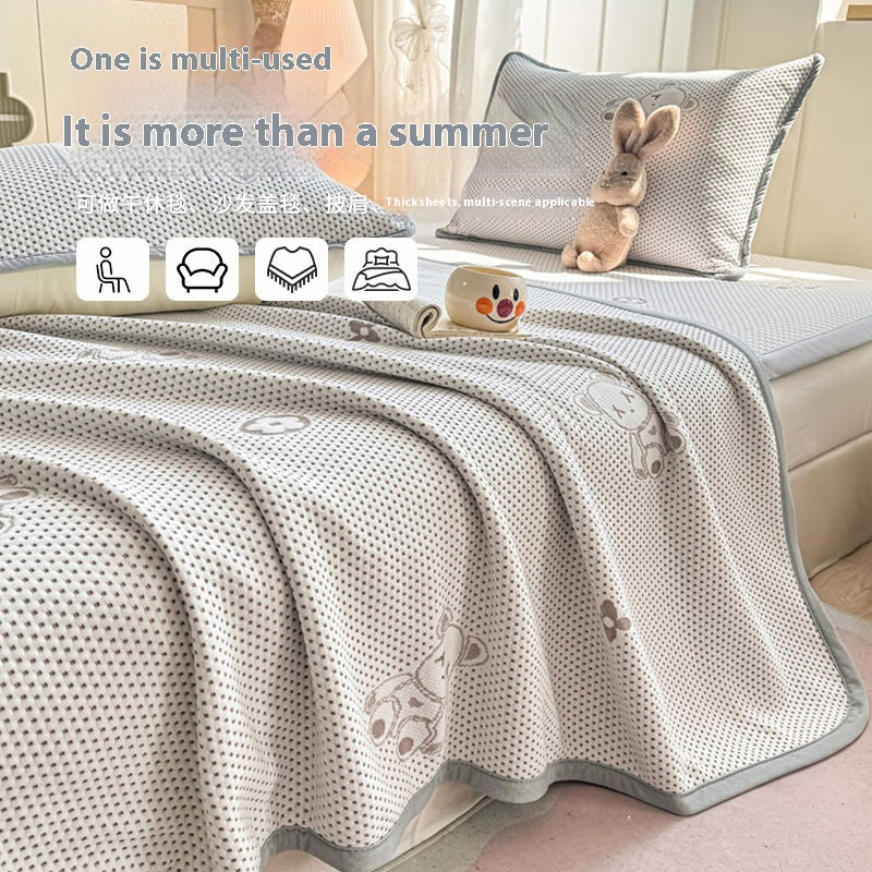 2025 new ice bean summer cool quilt summer cold silk cool silk machine washable air conditioner quilt washable three-piece set