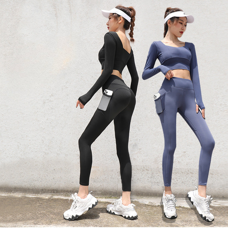 European and American hip-lifting fitness pants Internet celebrity quick-drying elastic sports leggings mesh side pocket running training yoga