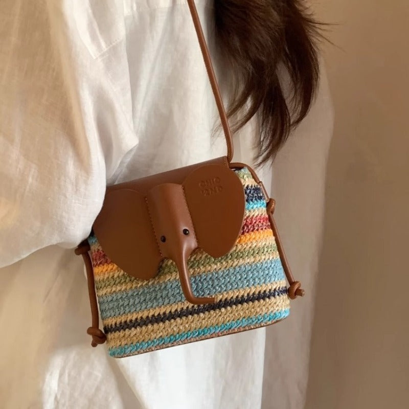 Nanfeng Chio2nd summer night evening wind bucket bag rainbow baby elephant woven bag women's summer shoulder messenger bag