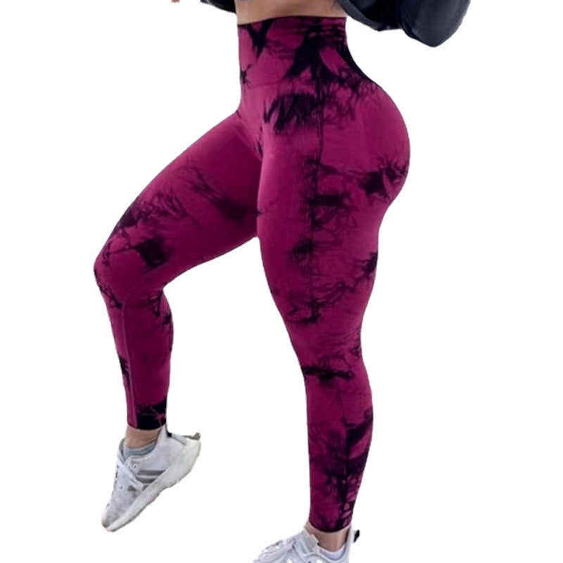 2025 popular seamless smiley face tie-dye yoga pants high waist peach hip leggings high elastic fitness pants