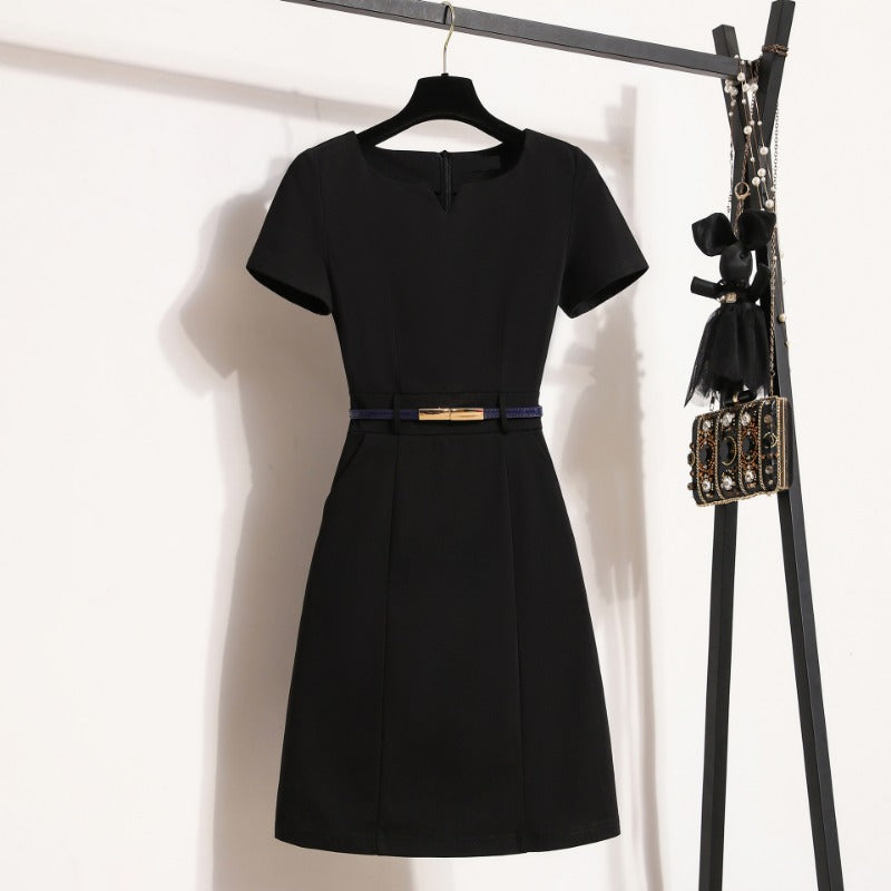 Professional suit skirt temperament V-neck beauty jewelry sales work clothes A-word black waist dress