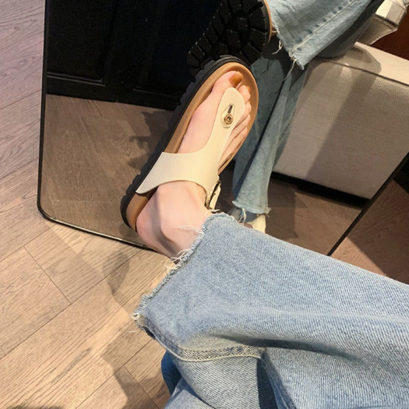 Thick-soled flip-flops shoes women's summer new one-word buckle casual pinch thick-soled Birkenstocks slippers