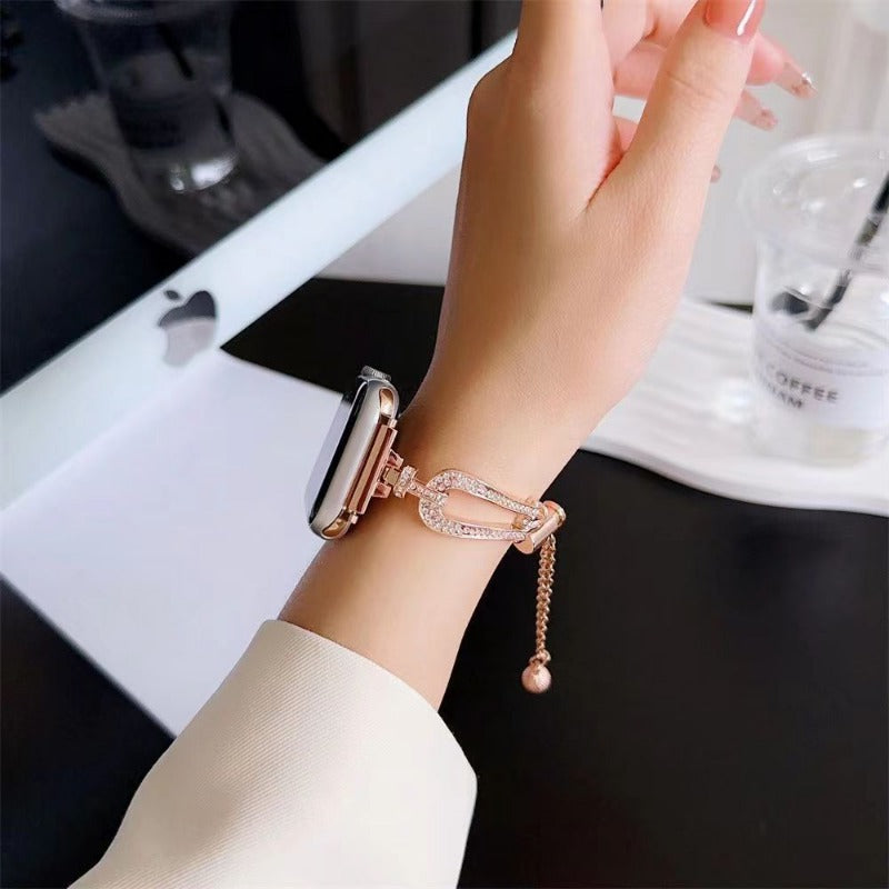 Applicable to Apple Watch Horseshoe Buckle U-shaped Full Diamond Bracelet i watch678s9 Chain Watch Strap