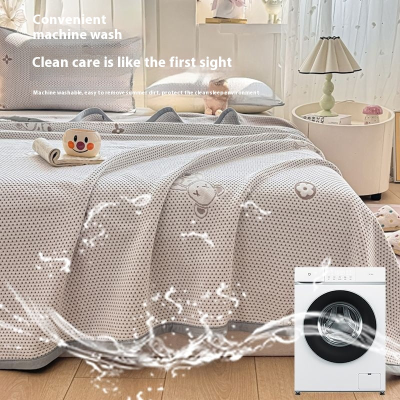 2025 new ice bean summer cool quilt summer cold silk cool silk machine washable air conditioner quilt washable three-piece set