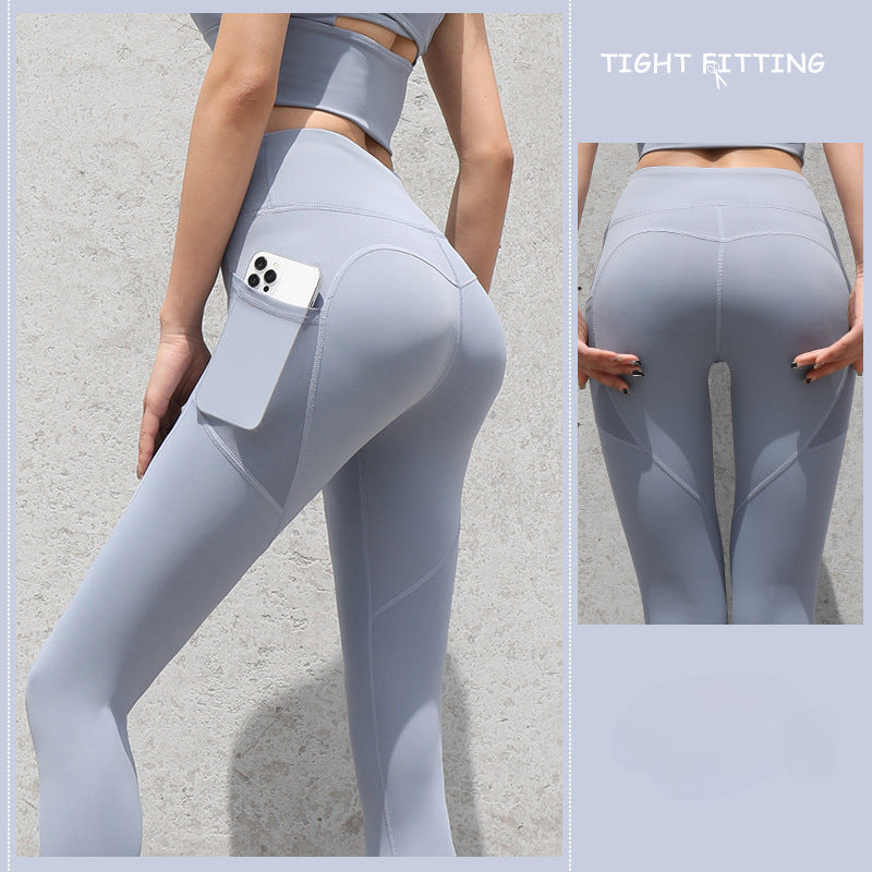 European and American hip-lifting fitness pants Internet celebrity quick-drying elastic sports leggings mesh side pocket running training yoga
