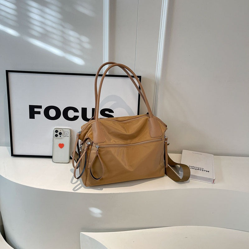 2025 new messenger bag women's nylon cloth solid color portable tote bag large capacity commuter underarm bag shoulder bag