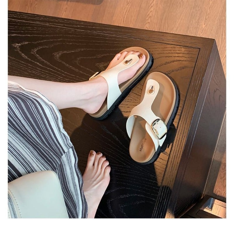 Thick-soled flip-flops shoes women's summer new one-word buckle casual pinch thick-soled Birkenstocks slippers